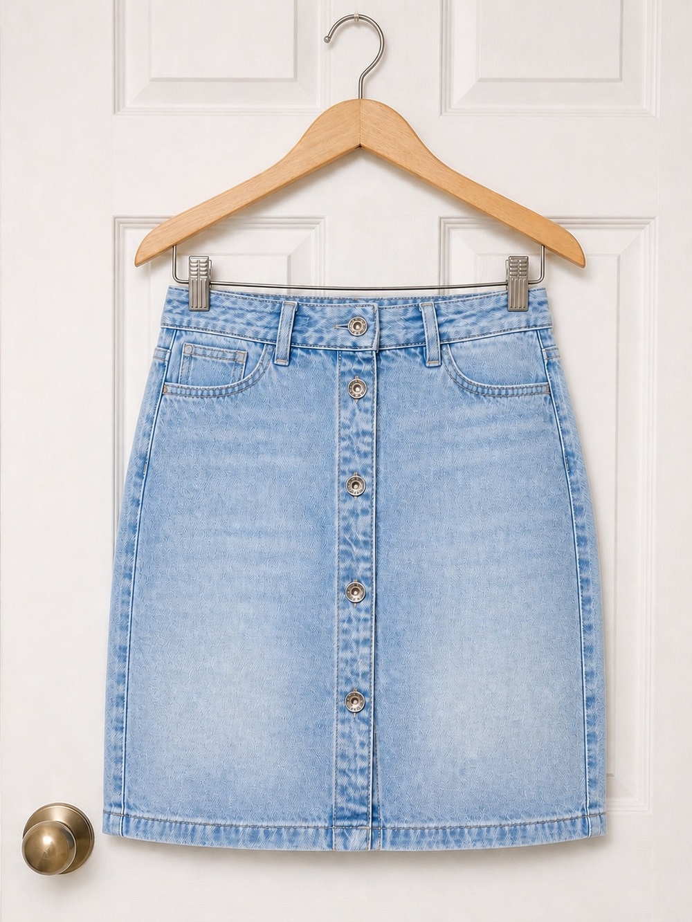 Drykorn Light Blue Denim Button-Front Mini Skirt Sz 8